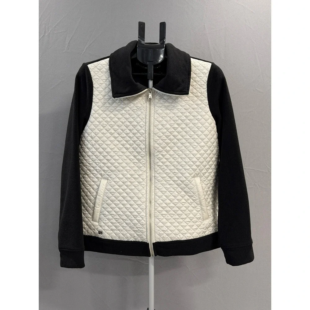 Lauren‎ Ralph Lauren Quilted Fleece Jacket Women's Size Medium Black Cream Zip